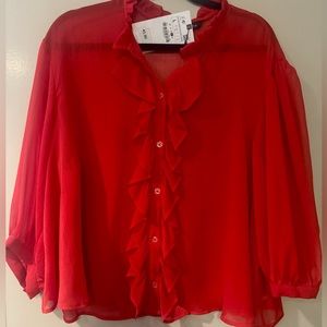 Zara SEMI-SHEER BLOUSE WITH RUFF